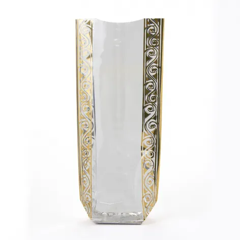 Polypropylene Bag; Gold Scroll Design 100mm wide x 220mm high;